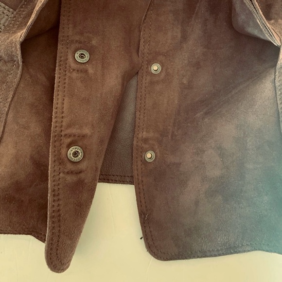 Desa brand cocoa brown color real Suede Leather Blazer with belt Eu Large US L - Picture 10 of 16